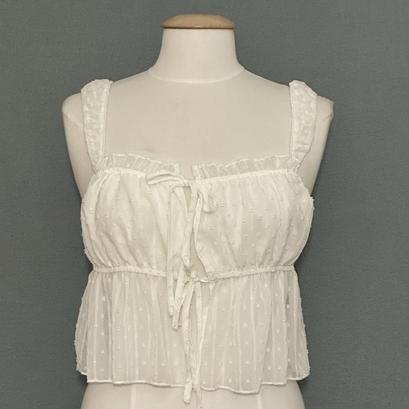 Babydoll Milkmaid Womens Top L White Swiss Dot Tank Cottage Boho Prairie Girly - Picture 1 of 14